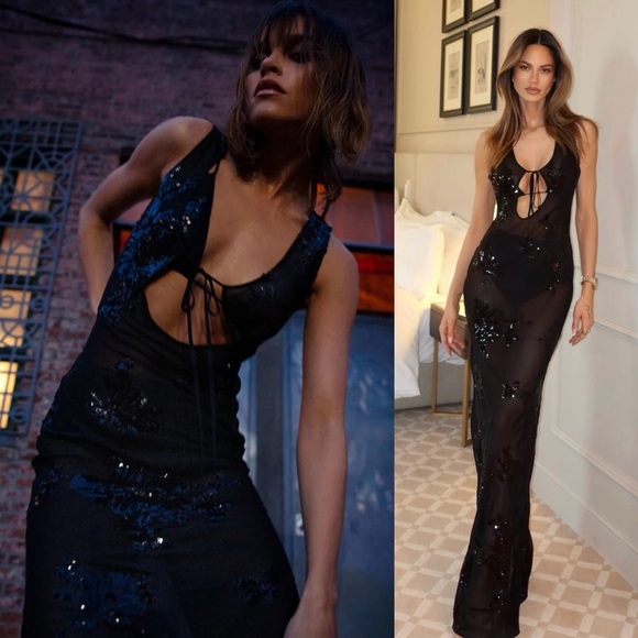 Rat & Boa Dresses & Skirts - Rat & Boa Giulia Floral Sequin Embroidered Semi Sheer Dress Black NEW with tags